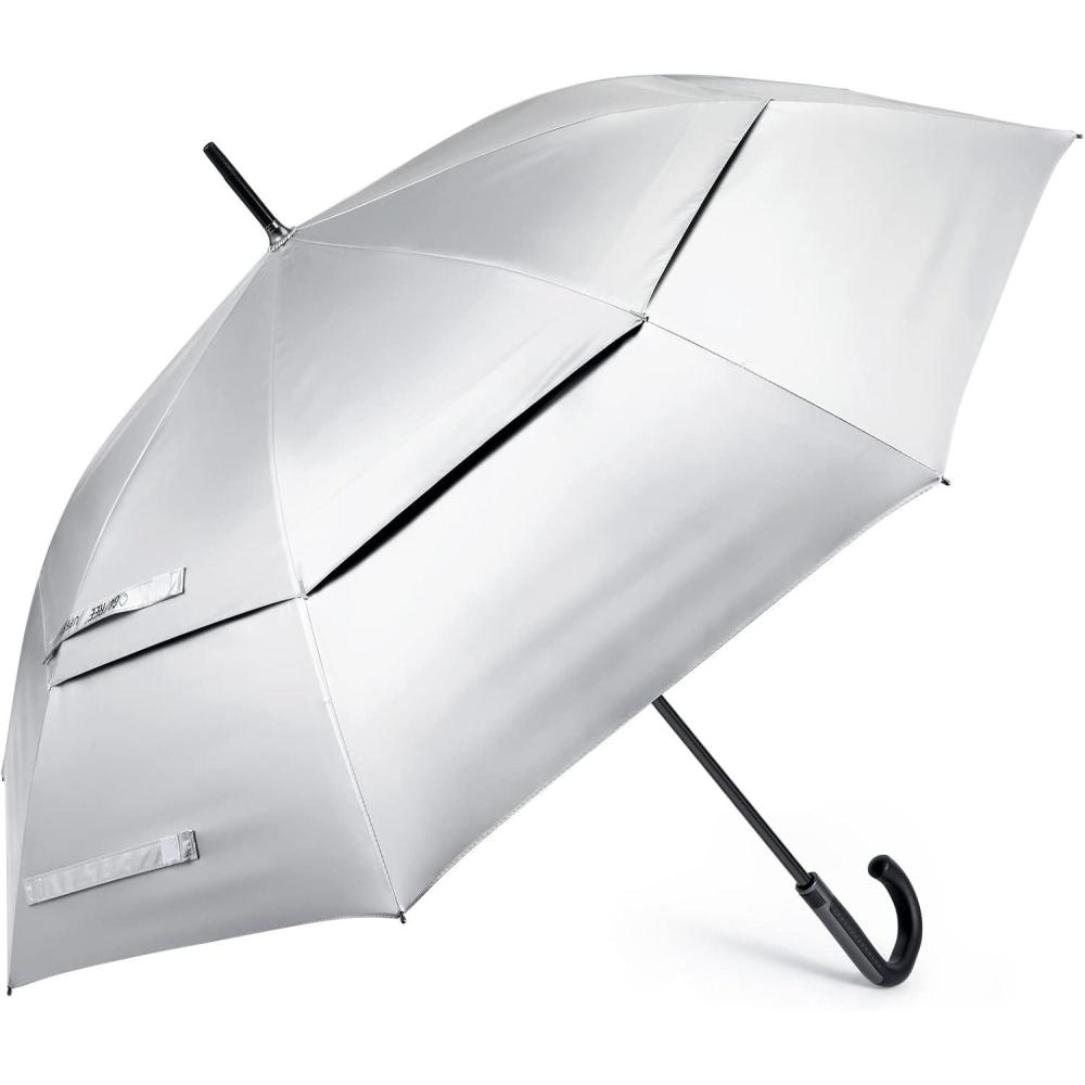 imageG4Free UPF 50 52 Inch UV Protection Umbrella Automatic Open Hook Handle J Stick Golf Umbrellas for Rain Sun amp Wind ProtectionSilverBlue