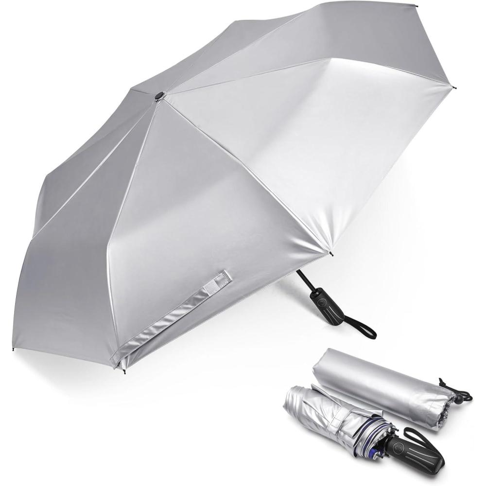 imageG4Free UPF 50 UV Protection Large Travel Umbrella 46 Inch Double Layer Auto Open Close Windproof Sun Blocking UmbrellaBlue
