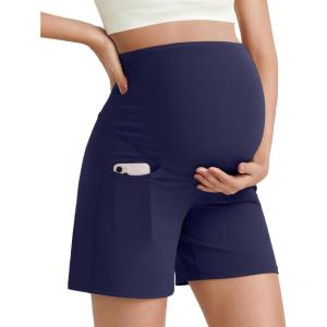 G4Free BareFeel Maternity Athletic Shorts with Pockets Over The Belly Workout Pants Comfy Summer Pregnancy Clothes(Royal Blue)