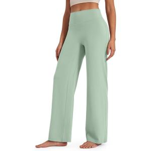 G4Free BareFeel No Front Seam Straight Leggings for Women High Waisted Wide Leg Yoga Pants 29″/31″/33″(Bean Green)