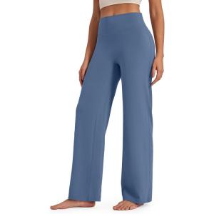 G4Free BareFeel No Front Seam Straight Leggings for Women High Waisted Wide Leg Yoga Pants 29″/31″/33″(Blue Gray)
