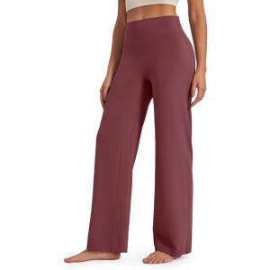 G4Free BareFeel No Front Seam Straight Leggings for Women High Waisted Wide Leg Yoga Pants 29″/31″/33″(Dark Burgundy)