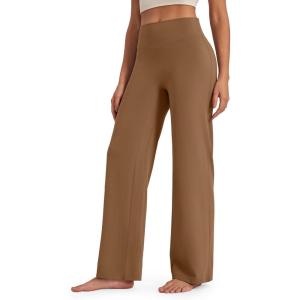 G4Free BareFeel No Front Seam Straight Leggings for Women High Waisted Wide Leg Yoga Pants 29″/31″/33″(Dark Coffee)