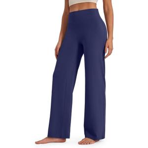 G4Free BareFeel No Front Seam Straight Leggings for Women High Waisted Wide Leg Yoga Pants 29″/31″/33″(Royal Blue)