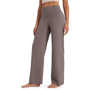 G4Free BareFeel No Front Seam Straight Leggings for Women High Waisted Wide Leg Yoga Pants 29″/31″/33″(Taupe)