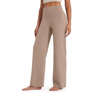 G4Free BareFeel No Front Seam Straight Leggings for Women High Waisted Wide Leg Yoga Pants 29″/31″/33″(Toffee)