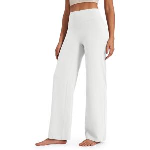 G4Free BareFeel No Front Seam Straight Leggings for Women High Waisted Wide Leg Yoga Pants 29″/31″/33″(White)