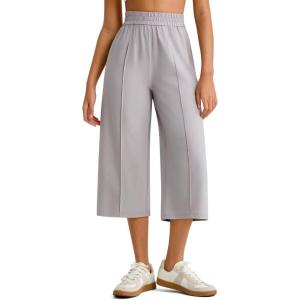 G4Free Chillwhisp Lightweight Flowy Wide Leg Capris Women – Front Seam Summer Cropped Pants for Travel Beach(Chime Gray)