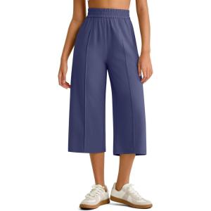 G4Free Chillwhisp Lightweight Flowy Wide Leg Capris Women – Front Seam Summer Cropped Pants for Travel Beach(Dusky Purple)
