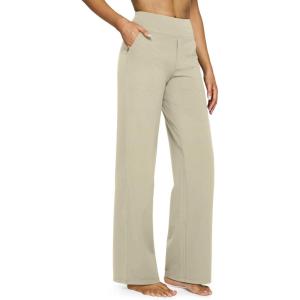 G4Free EverGoing Yoga Pants Women Wide Leg Pants with Pockets High Waist Stretch Dress Casual Sweatpants Petite/Regular/Tall(Apricot)