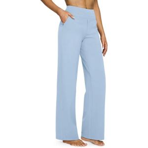 G4Free EverGoing Yoga Pants Women Wide Leg Pants with Pockets High Waist Stretch Dress Casual Sweatpants Petite/Regular/Tall(Baby Blue)