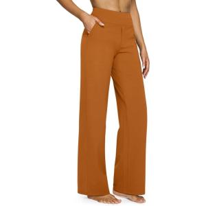 G4Free EverGoing Yoga Pants Women Wide Leg Pants with Pockets High Waist Stretch Dress Casual Sweatpants Petite/Regular/Tall(Brown Sugar)