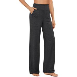 G4Free EverGoing Yoga Pants Women Wide Leg Pants with Pockets High Waist Stretch Dress Casual Sweatpants Petite/Regular/Tall(Charcoal Heather)