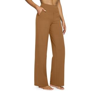 G4Free EverGoing Yoga Pants Women Wide Leg Pants with Pockets High Waist Stretch Dress Casual Sweatpants Petite/Regular/Tall(Coca Mocha)
