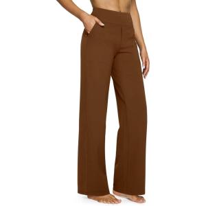 G4Free EverGoing Yoga Pants Women Wide Leg Pants with Pockets High Waist Stretch Dress Casual Sweatpants Petite/Regular/Tall(Dark Coffee)