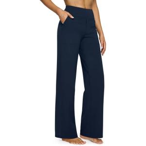 G4Free EverGoing Yoga Pants Women Wide Leg Pants with Pockets High Waist Stretch Dress Casual Sweatpants Petite/Regular/Tall(Dark Navy)