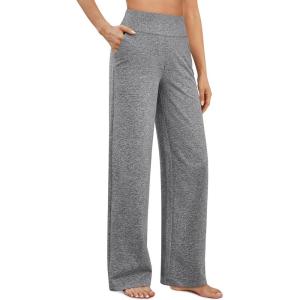 G4Free EverGoing Yoga Pants Women Wide Leg Pants with Pockets High Waist Stretch Dress Casual Sweatpants Petite/Regular/Tall(Heather Grey)