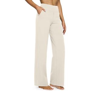 G4Free EverGoing Yoga Pants Women Wide Leg Pants with Pockets High Waist Stretch Dress Casual Sweatpants Petite/Regular/Tall(Ivory)