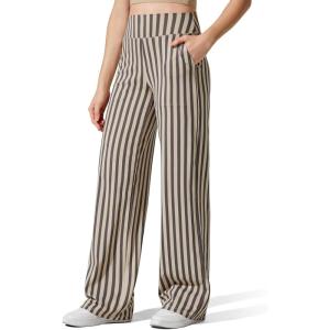 G4Free EverGoing Yoga Pants Women Wide Leg Pants with Pockets High Waist Stretch Dress Casual Sweatpants Petite/Regular/Tall(Khaki Stripe)