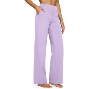G4Free EverGoing Yoga Pants Women Wide Leg Pants with Pockets High Waist Stretch Dress Casual Sweatpants Petite/Regular/Tall(Lavender)