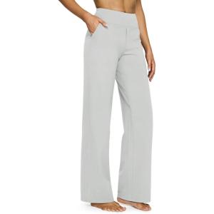 G4Free EverGoing Yoga Pants Women Wide Leg Pants with Pockets High Waist Stretch Dress Casual Sweatpants Petite/Regular/Tall(Light Grey)