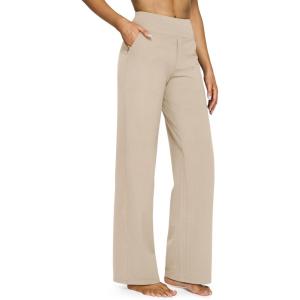 G4Free EverGoing Yoga Pants Women Wide Leg Pants with Pockets High Waist Stretch Dress Casual Sweatpants Petite/Regular/Tall(Light Khaki)