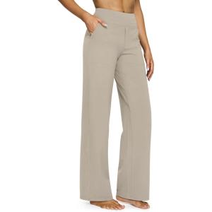 G4Free EverGoing Yoga Pants Women Wide Leg Pants with Pockets High Waist Stretch Dress Casual Sweatpants Petite/Regular/Tall(Mocha)