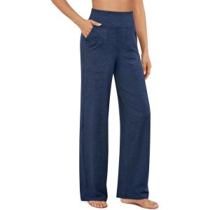 G4Free EverGoing Yoga Pants Women Wide Leg Pants with Pockets High Waist Stretch Dress Casual Sweatpants Petite/Regular/Tall(Navy Heather)