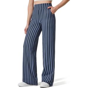 G4Free EverGoing Yoga Pants Women Wide Leg Pants with Pockets High Waist Stretch Dress Casual Sweatpants Petite/Regular/Tall(Navy Stripe)
