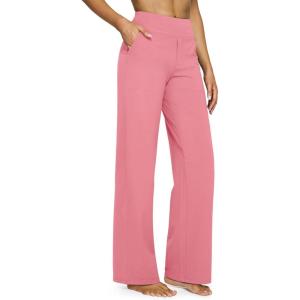 G4Free EverGoing Yoga Pants Women Wide Leg Pants with Pockets High Waist Stretch Dress Casual Sweatpants Petite/Regular/Tall(Pink)