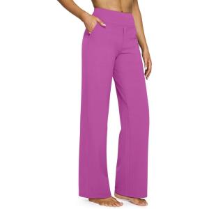 G4Free EverGoing Yoga Pants Women Wide Leg Pants with Pockets High Waist Stretch Dress Casual Sweatpants Petite/Regular/Tall(Raspberry Purple)