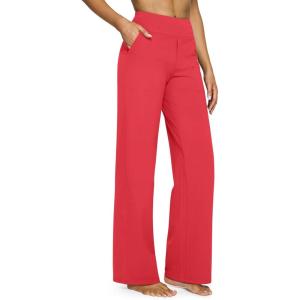 G4Free EverGoing Yoga Pants Women Wide Leg Pants with Pockets High Waist Stretch Dress Casual Sweatpants Petite/Regular/Tall(Red)