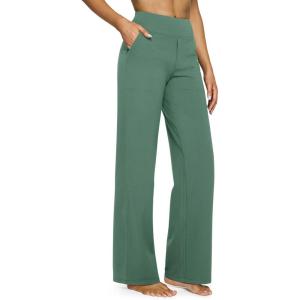 G4Free EverGoing Yoga Pants Women Wide Leg Pants with Pockets High Waist Stretch Dress Casual Sweatpants Petite/Regular/Tall(Sage Green)
