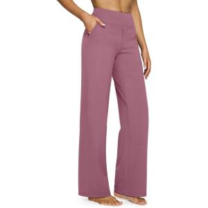 G4Free EverGoing Yoga Pants Women Wide Leg Pants with Pockets High Waist Stretch Dress Casual Sweatpants Petite/Regular/Tall(Velvet Dust)