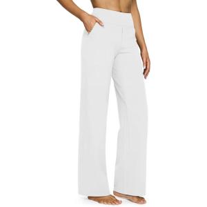 G4Free EverGoing Yoga Pants Women Wide Leg Pants with Pockets High Waist Stretch Dress Casual Sweatpants Petite/Regular/Tall(White)
