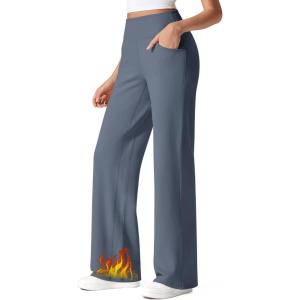 G4Free Fleece Lined Pants Women Wide Leg Work Trousers with Pockets High Waisted Sweatpants for Casual Dress Winter(Slate Gray)