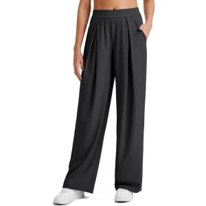 G4Free Flowy Wide Leg Palazzo Pants Women Lightweight Trendy Front Pleat Travel Pants Casual Summer(Black)