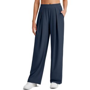 G4Free Flowy Wide Leg Palazzo Pants Women Lightweight Trendy Front Pleat Travel Pants Casual Summer(Dark Blue)