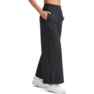 G4Free Lightweight Flowy Wide Leg Ankle Pants Women Side Slit High Waisted Baggy Trouser Casual Lounge Summer(Black)