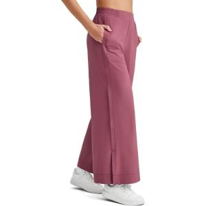 G4Free Lightweight Flowy Wide Leg Ankle Pants Women Side Slit High Waisted Baggy Trouser Casual Lounge Summer(Dark Burgundy)