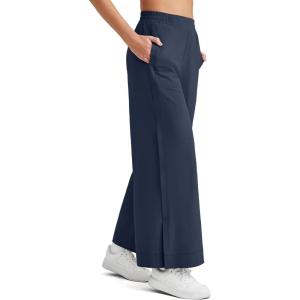 G4Free Lightweight Flowy Wide Leg Ankle Pants Women Side Slit High Waisted Baggy Trouser Casual Lounge Summer(Dark Navy)