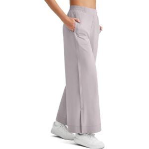 G4Free Lightweight Flowy Wide Leg Ankle Pants Women Side Slit High Waisted Baggy Trouser Casual Lounge Summer(Light Gray)