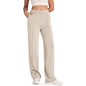 G4Free Smoofit Modal Soft Women Wide Leg Sweatpants Yoga Pants Casual Lounge Trousers Short/Petite/Regular/Tall/Extra Tall(Light Khaki)