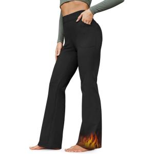 G4Free Fleece Lined Pants for Women Yoga Pants with Pockets Flare Leggings High Waisted Bootcut Dress Winter Work Slacks(Black)