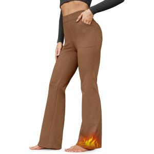 G4Free Fleece Lined Pants for Women Yoga Pants with Pockets Flare Leggings High Waisted Bootcut Dress Winter Work Slacks(Dark Coffee)