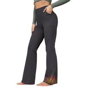 G4Free Fleece Lined Pants for Women Yoga Pants with Pockets Flare Leggings High Waisted Bootcut Dress Winter Work Slacks(Dark-grey)