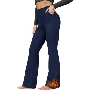 G4Free Fleece Lined Pants for Women Yoga Pants with Pockets Flare Leggings High Waisted Bootcut Dress Winter Work Slacks(Navy)