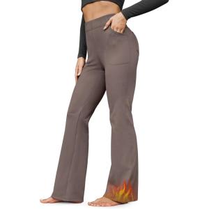 G4Free Fleece Lined Pants for Women Yoga Pants with Pockets Flare Leggings High Waisted Bootcut Dress Winter Work Slacks(Taupe)