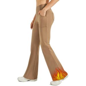 G4Free Fleece Lined Leggings Women Yoga Dress Pants with 4 Pockets Stretchy Work Pants Business Casual 29″/31″/33″(Brown)