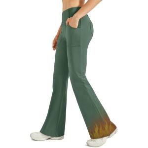 G4Free Fleece Lined Leggings Women Yoga Dress Pants with 4 Pockets Stretchy Work Pants Business Casual 29″/31″/33″(Dark Forest Green)